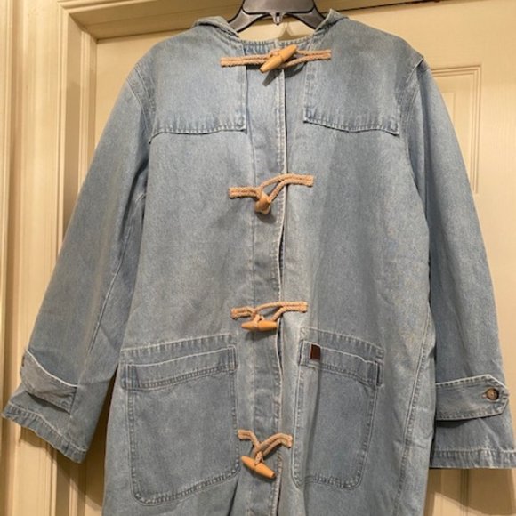 Denim & Co. Toggle Button Closure Hooded Coat & Removable Flannel Lining, 1X - Picture 1 of 6